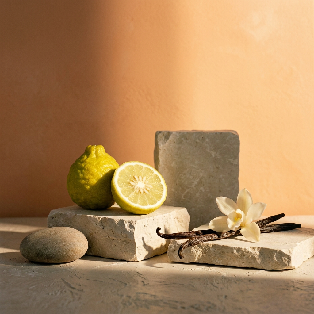 Ambrosia editorial with a soft apricot-orange wall