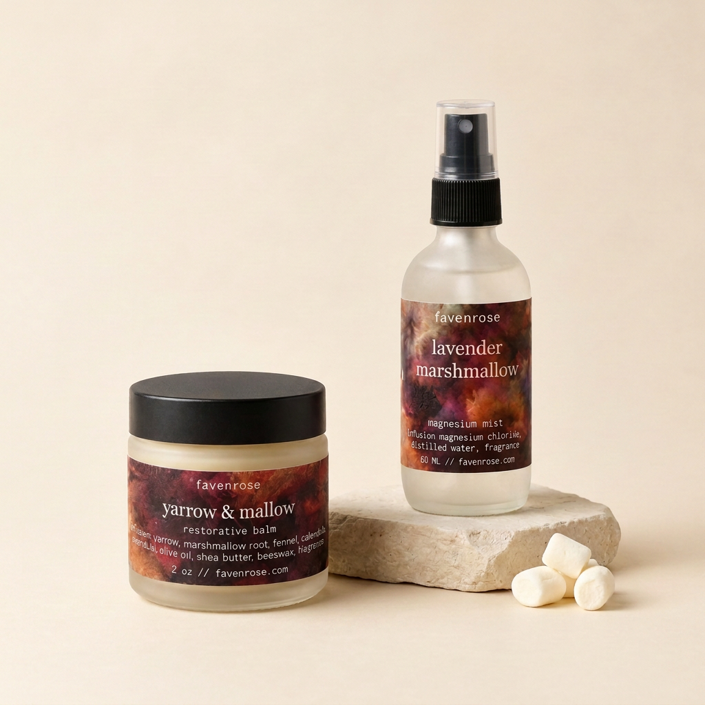 Yarrow & Mallow and Lavender Marshmallow Magnesium Mist with a clear protective cap