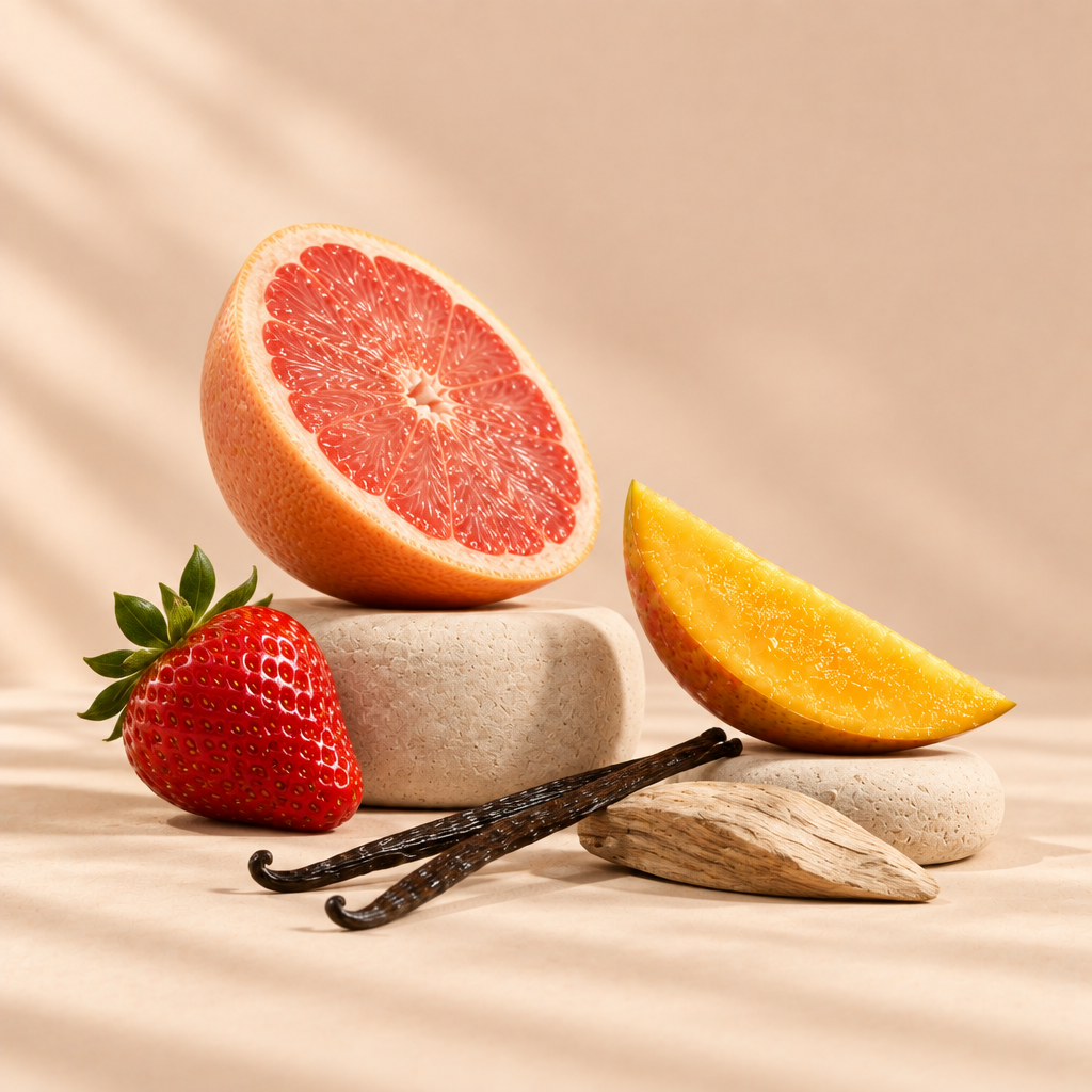 Amai sculptural scent editorial on pale peach-blush