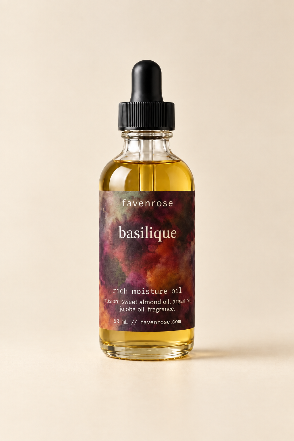 Basilique Rich Moisture Oil on a warm ivory background