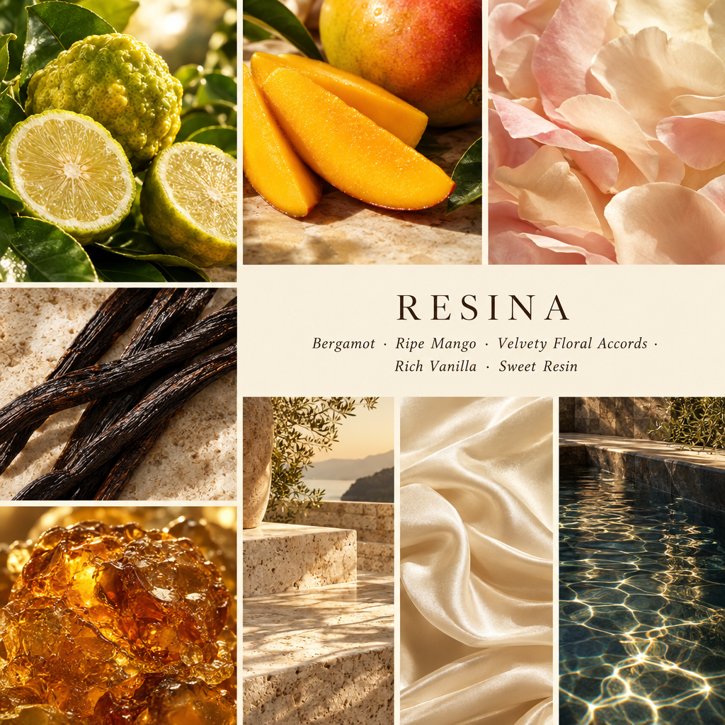 Resina luxury photo collage with warm ivory caption panel