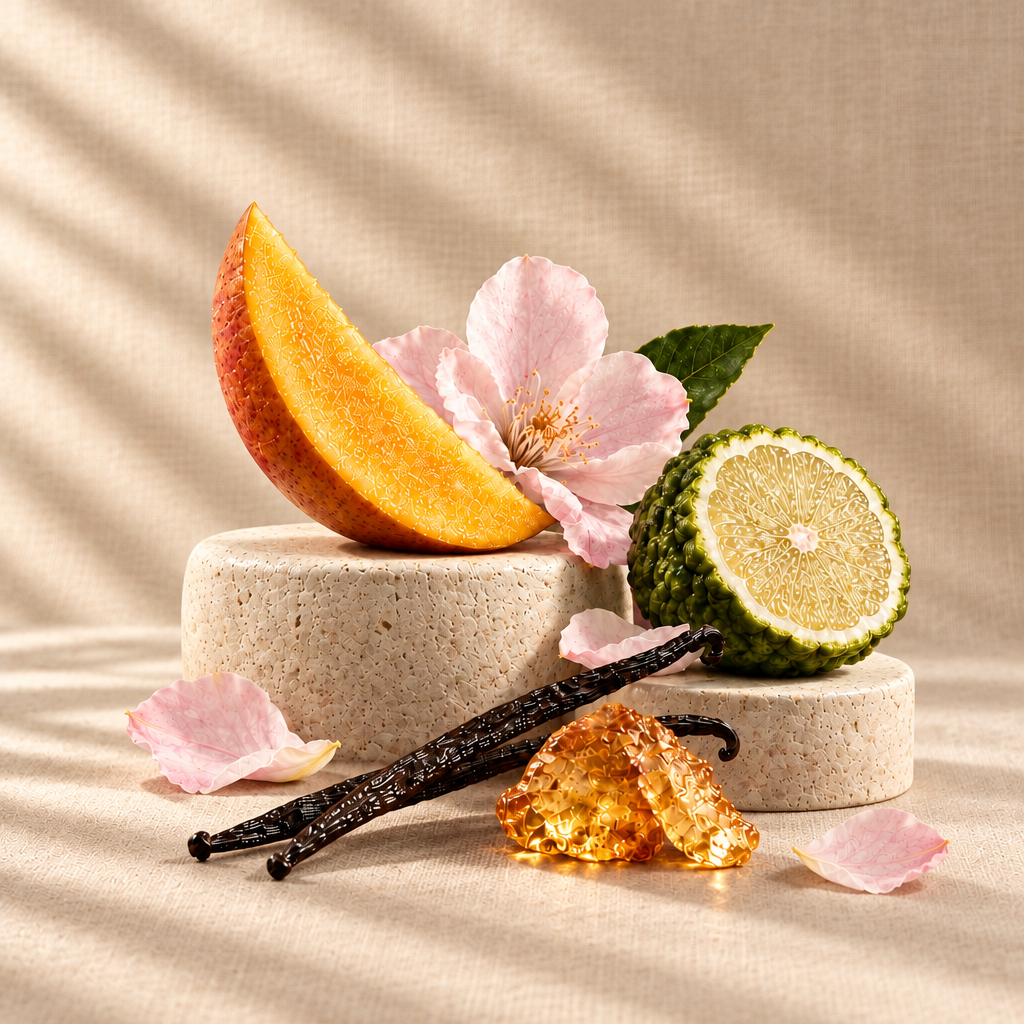 Resina sculptural scent editorial on pale honey-apricot