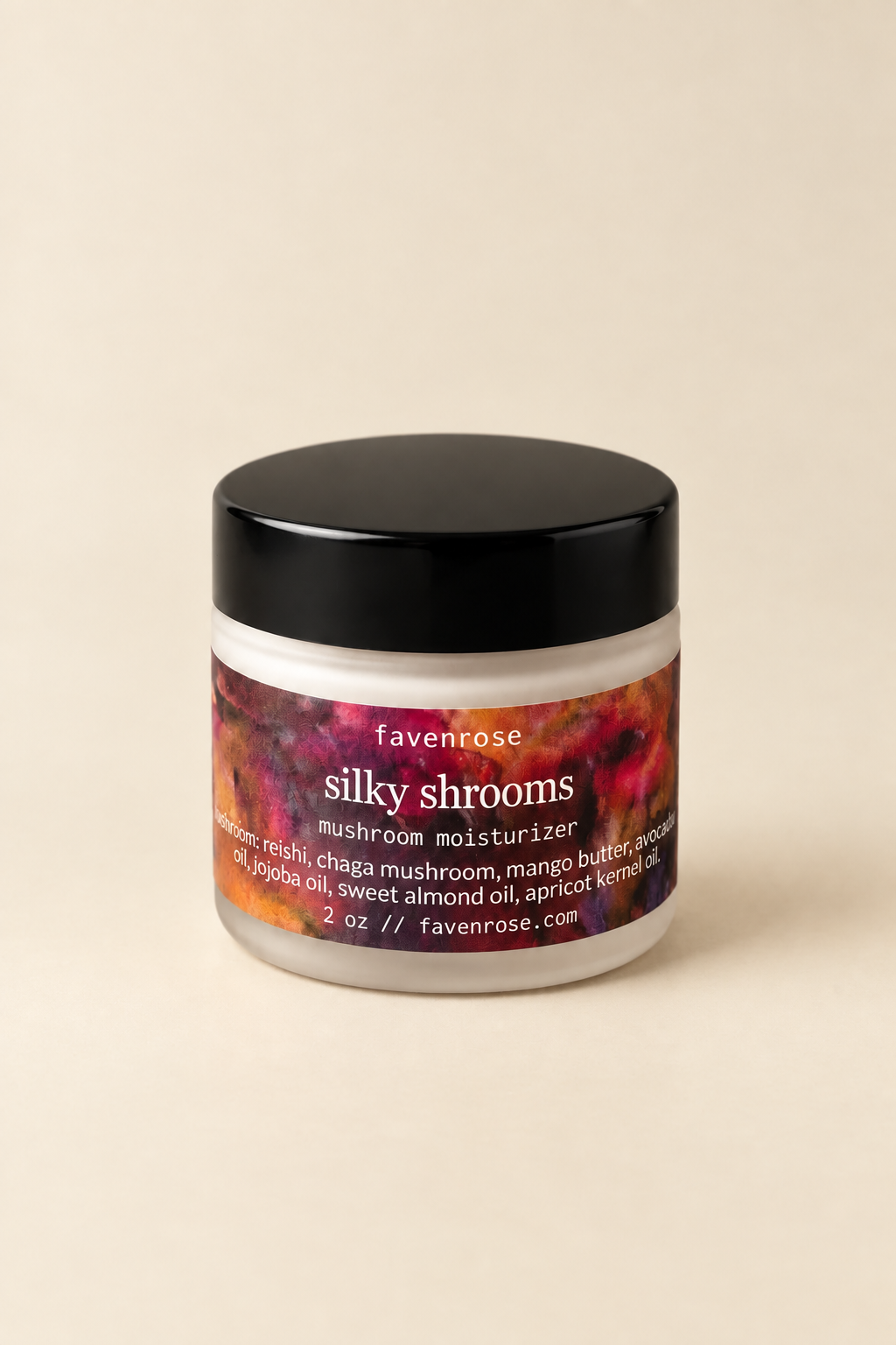Silky Shrooms Mushroom Moisturizer on a warm ivory background
