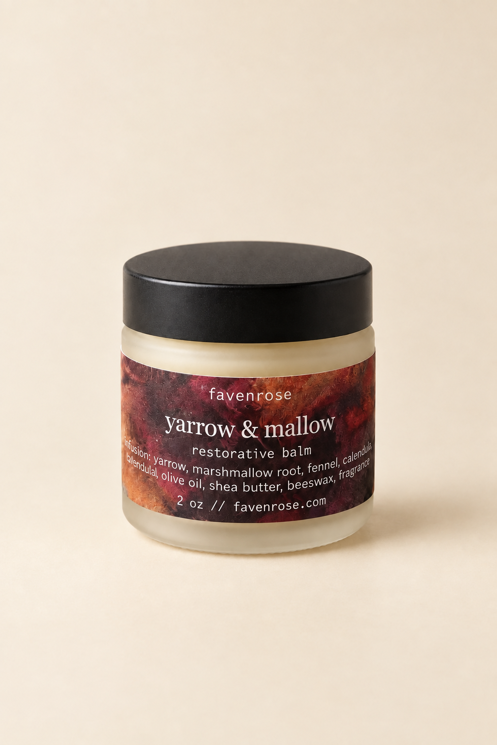 Yarrow & Mallow Restorative Balm on a warm ivory background